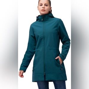 NWT 33000ft Women's Waterproof Softshell Long Rain Jacket With Hoodie